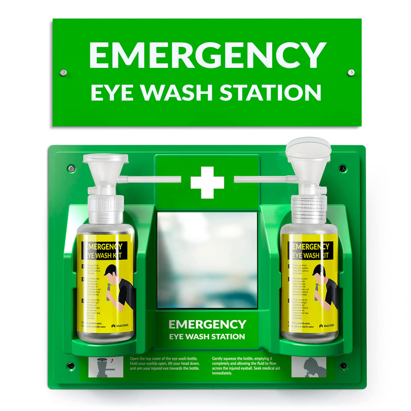 BPA Free Portable Eye Wash Station OSHA Approved - Wall-Mounted First Aid Eye Wash Kit w/Mirror & 2X 16oz Empty Bottles - No Eye Wash Solution Included - Emergency Eyewash - Set of 1 Green