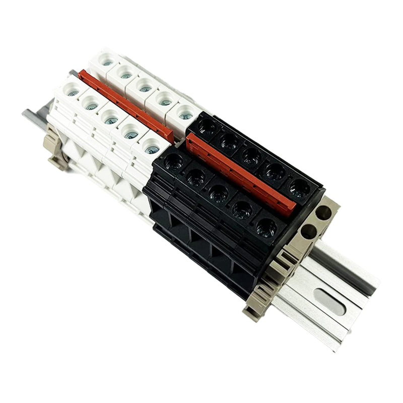 Dinkle Combiner DK10N White/Black 10 Gang with Jumpers Inserted DIN Rail Terminal Blocks, 6-20 AWG, 60 Amp, 600 Volt White Black Bus Bar Busbar