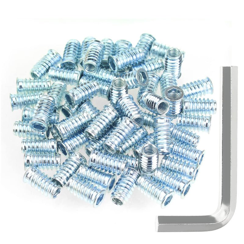 5/16"-18 x 25mm Threaded Inserts, Nut Inserts, Wood Inserts, Blue Zinc Plated Carbon Steel, 5/16-18 Threaded Inserts with Hex Wrench for Wood Furniture Screw, Total 26 Pieces, Blue Color 5/16"-18 x 25mm - NewNest Australia