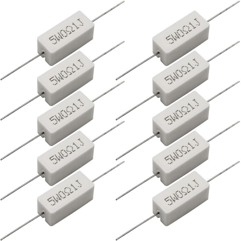 Cement Resistor,10 PCS 5W 0.1 Ohm 5% Axial Lead Wire Resistor White Wound Fixed Ceramic Cement Resistors Wirewound Cement Power Resistors Flame Heat Moisture Resistance Precharge Horizontal Resistors 5W 0.1ΩJ