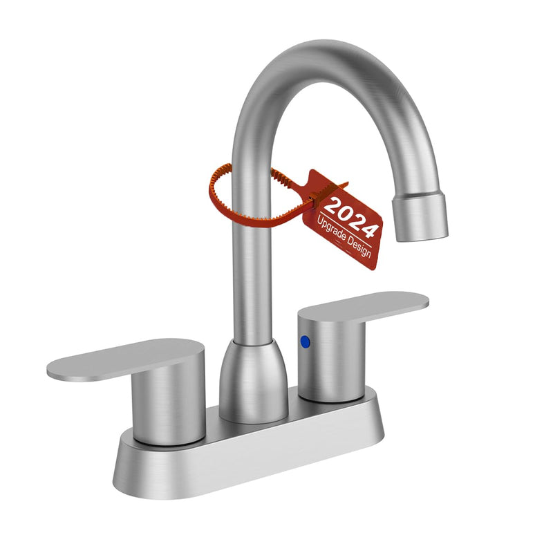 Bathroom Faucet Brushed Nickel 2-Handle Bathroom Sink Faucet 360 Degree High Arc Swivel Spout Centerset 4 Inch Vanity Faucet RV Bathroom Faucet 3 Holes Lavatory Faucet without drain 4 inch c