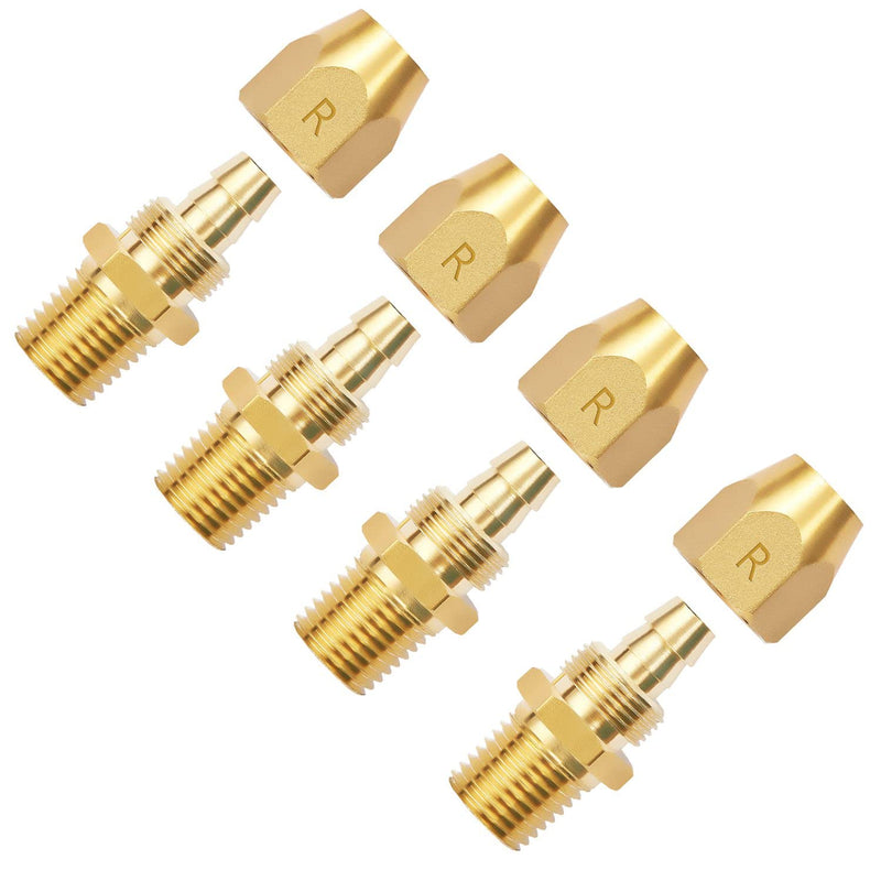 2pcs Premium Solid Brass Pneumatics Reusable Rubber Hose-End Repair Fitting, 3/8" Barb For 3/8-Inch ID Rubber Air Hose With 1/4" NPT Rubber 3/8X1/4 MNPT 2