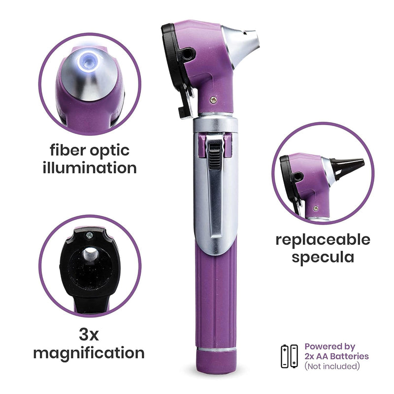 Mini Otoscope Ear Infection Diagnostic Device Ear Scope with Light Pocket Size Tool 10x Canula Multi Colors Purple