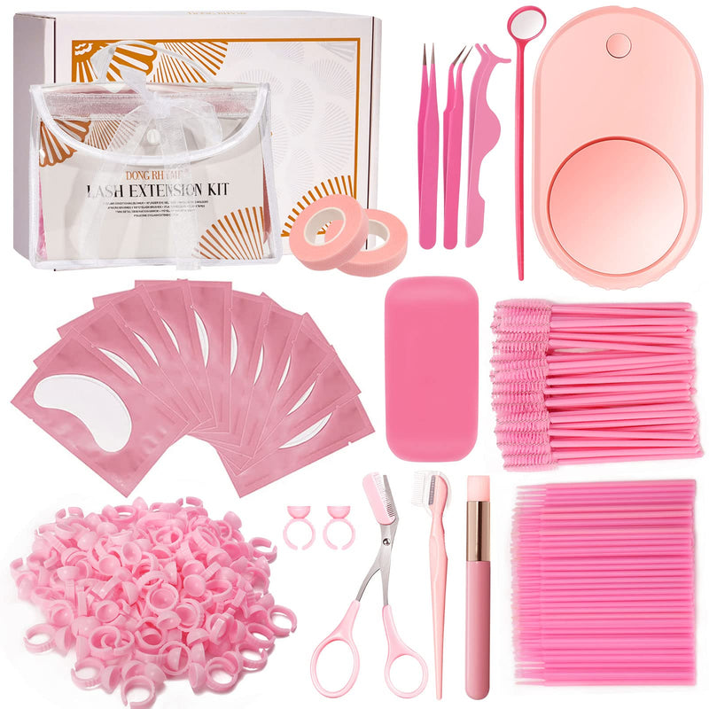 320 PCS Lash Extension Supplies, USB Mini Portable Air Conditioning Blower Handheld Dryer Fan Rechargeable Mini Mirror, Tapes, Tweezers, Eyelash Brushes, Micro Brush in Organizer Bag