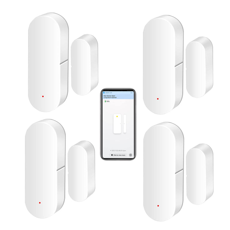 WiFi Door Sensor: Smart Door Open/Closed Detectors, Wireless Window Sensor with App Notification Alert, Contact Sensor for Home Security, Compatible with Alexa Google Assistant (4pack) 4pack