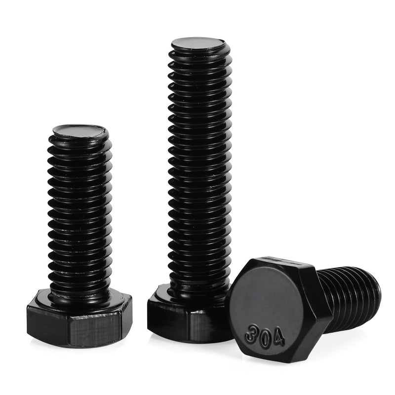 3/8-16 x 2“ Hex Head Bolts, Fully Threaded, Stainless Steel 304(18-8) Bolt, Black Oxide Finish, Quantity 8 3/8-16 x 2"