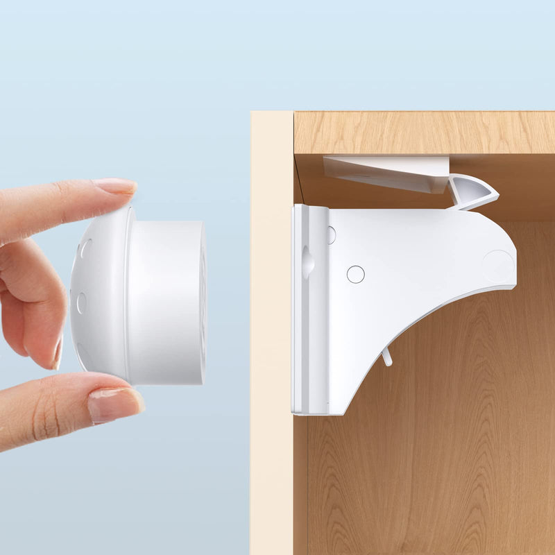 Child Safety Magnetic Cabinet Locks, AOSITE 12 Pack+3 Keys Baby Proofing Magnetic Drawer Locks for Kitchen with Adhesive No Drilling or Screws Fixed, 4 Baby Safety Cabinet Locks for Knobs 1.49in×1.34in×1.54in 12.0