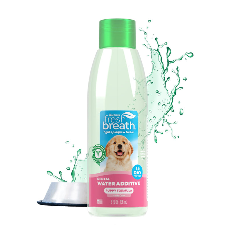 TropiClean Fresh Breath Water Additive for Puppies, Teeth Cleaning and Breath Freshener Solution, No Toothpaste or Toothbrush Required, 8 oz. 8 Fl Oz (Pack of 1)