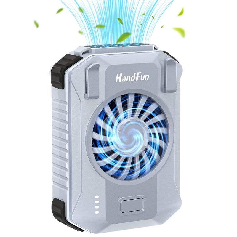 AI Portable Fan Rechargeable, 10000mAh Waist Fan with Flashlight [18H Working Time], 3 Speeds Strong Airflow Wearable Personal Clip on Shirt for Outdoor, Jobsite, Farms, Traveling, Fishing Grey