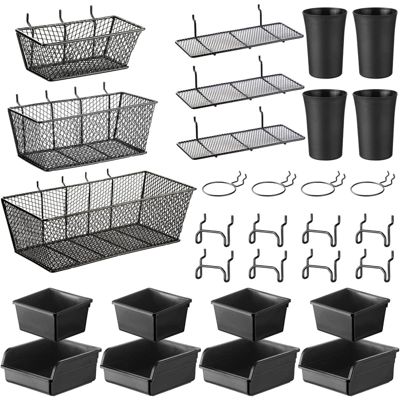 30 Pcs Pegboard Accessories Organizer Kit Includes Pegboard Storage Basket, Peg Board Shelf, Organizer Bins, Organizer Cup with Cup Holder for Pegboard Organizing Various Tools, Black