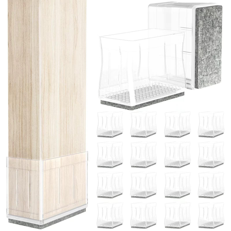 16 PCS Rectangle Silicone Chair Leg Floor Protectors for Hardwood Floors, Furniture Sliders for Chair Legs, Felt Bottom Furniture Pads.(1" x 1.5" Clear) Rectangle CR Medium