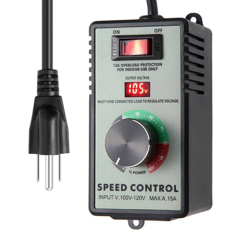 AC Motor Speed Controller 110-120V / 15A Max, Variable Fan Speed Controller AC Electronic Voltage Regulator with Overload Protection Switch & Voltage LED Display Screen Plastic