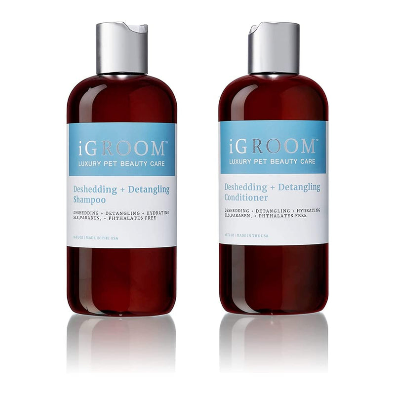 iGroom Shampoo and Conditioner Bundle - Deshedding & Detangling Dog Shampoo 16oz - Loosen Tangles/Unwanted Undercoat + Deshedding & Detangling Dog Conditioner 16oz - Adds Shine & Volume - PawsPlanet Australia