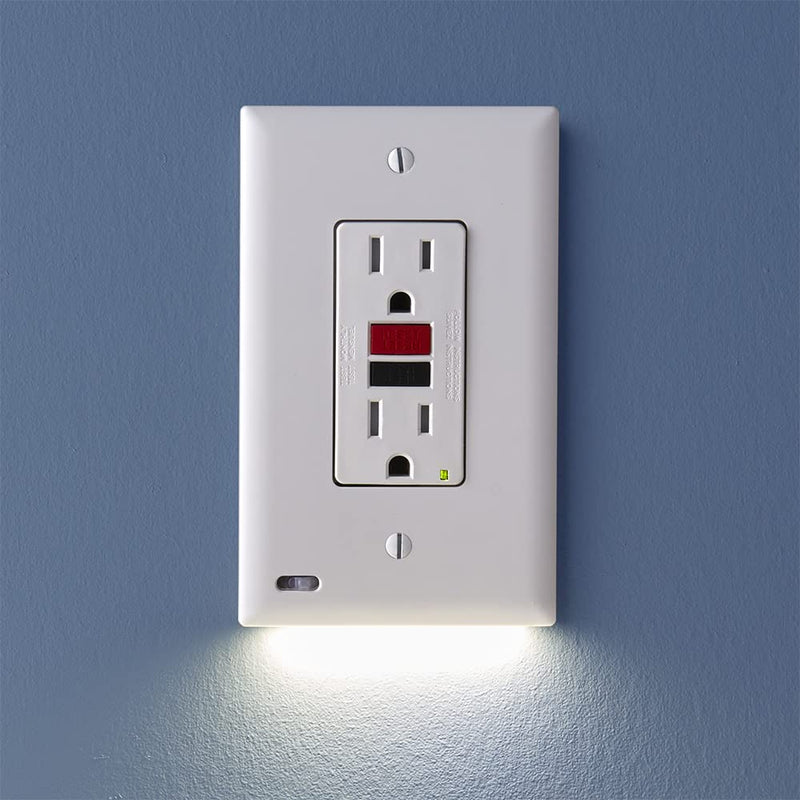 Single - SnapPower GuideLight 2 [for GFCI Outlets] - Replaces Plug-in Night Light - Electrical Receptacle Wall Plate with LED Night Lights - Auto On/Off Sensor - (GFCI, White)