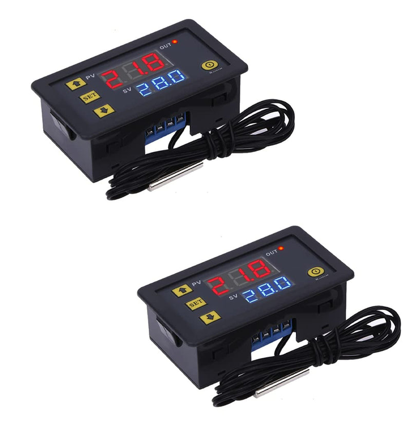 W3230 Digital LED Temperature Controller Module Digital Thermostat Switch with Waterproof Probe Programmable Heating Cooling Electronic Thermostat Range from -50℃ to 120℃ (110V 10A ) (2 Pieces) AC 110V