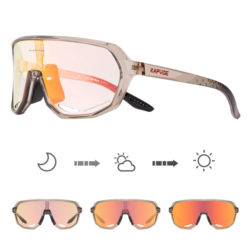 KAPVOE Photochromic Cycling Glasses for Men Women Mountain Bike Sunglasses Sports Goggles UV Protection K63 Red Brown