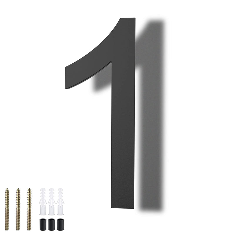 DEWEL 8 inch Floating Large House Numbers for Outside, Black Modern House Address Numbers Decor for 911 Visibility Signage with Nail Kits (House Number 1) Black 1