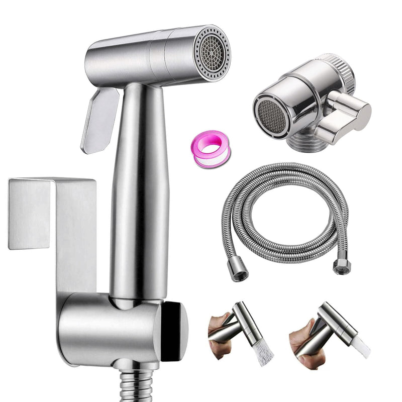 Handheld Bidet Sprayer Toilet Bathroom- Stainless Steel Sprayer Shattaf Toilet Bidet Shower Head for Bathroom Sink or Toilet - with Faucet Dispenser,59in Hose and Bracket Holder