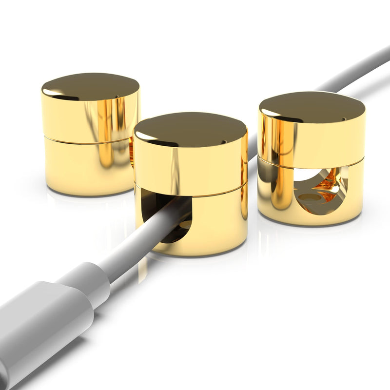 Cable Anchors for Desk Organization Gold | Premium Aluminum Cord Organizers | Charger + Cable Management Clips for Home & Office | Stylish, Sturdy, & Functional | (3 Pack)