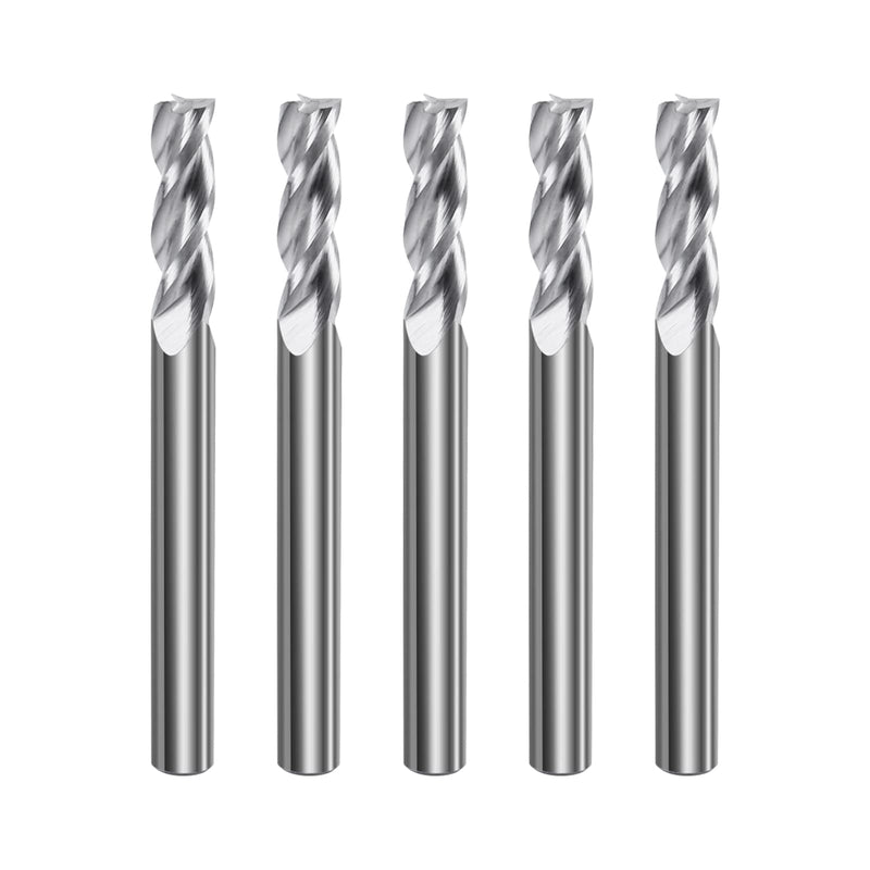 ISB Carbide Square End Mill Set 1/4'', 3 Flute Micro Grain Carbide Mill Bits for Milling Aluminum Applications and Hardened Steels, 5 Pieces 1/4 in