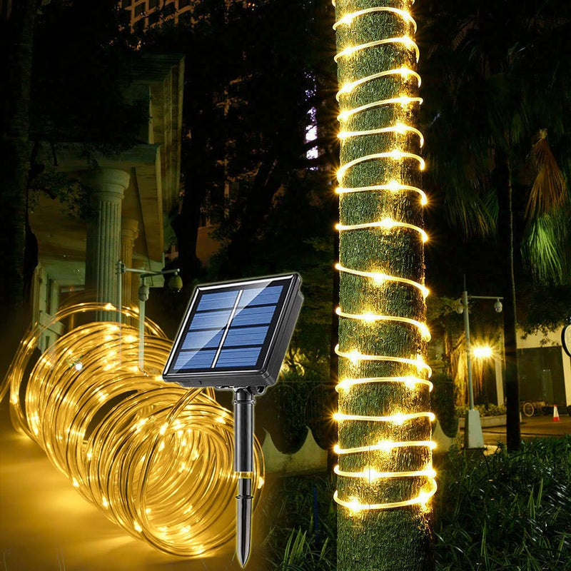 Solar Rope Light Waterproof IP65 39FT 100LEDs Outdoor LED ‎Solar Outdoor Lights for Party Garden Yard Home Wedding Christmas Halloween Holiday Tree Decoration Lighting Warm White 100 LED