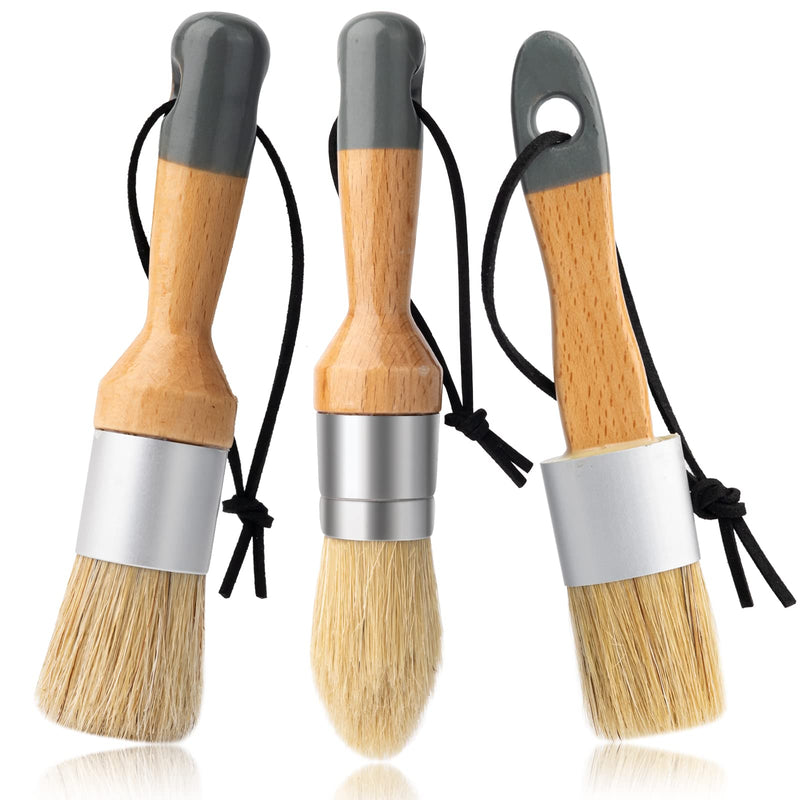 Mister Rui Chalk Wax Paint Brush, 3pcs, Chalk Paint Brushes for Furniture, Small Wax Brush for Chalk Paint, Acrylic Paint, Milk Paint, Natural Bristles Stencil Brushes, No Shedding WB002 3 small