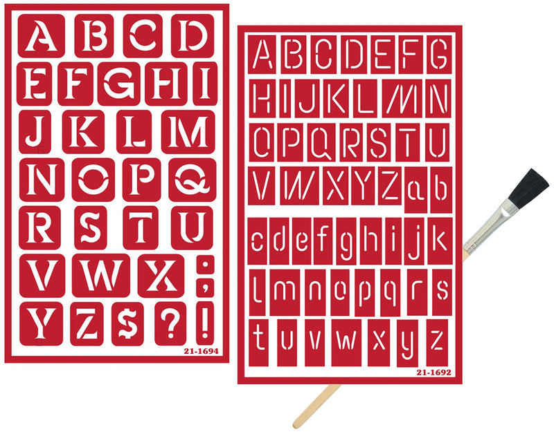 2 Reusable Glass Etching Stencils - Etching Letter Stencils Set - Contemporary Etch Letters Stencils, Neon Alphabet Upper and Lower Case Self Adhesive Etch Stencil with Brush