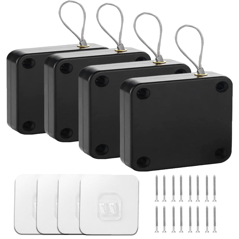 SHIMIDO Upgraded Retractable Automatic Door Closer - Tool-Free Installation, Powerful 3.5lb Pull Shuts Doors Completely - Compact Universal Fit for Screen, Sliding & Almost All Doors（4 Pack Black） 4 Pack Black