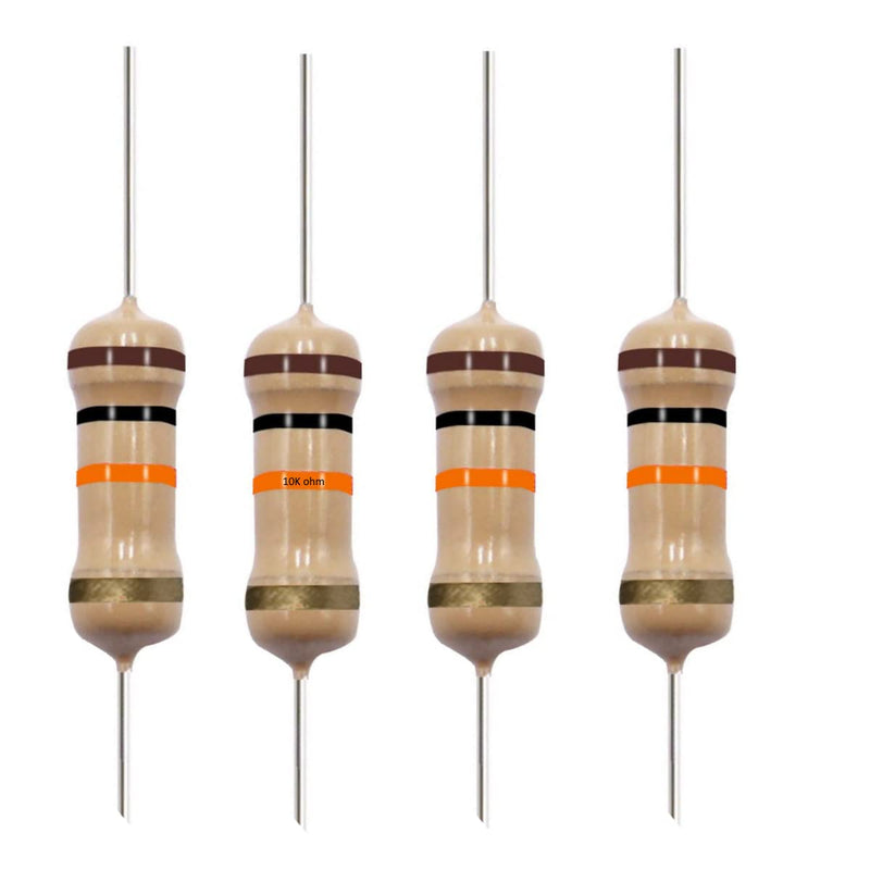 10K Ohm Carbon Film Single Fixed Resistor 1/2 W (0.5 Watts) 5% Tolerance, (10K R, 10K ohm, 10K Ω) Resistor (10 Pack) 10