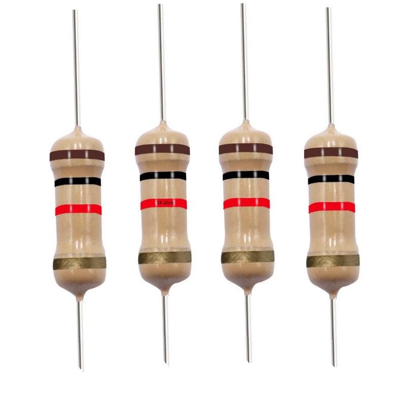 1K Ohm Carbon Film Single Fixed Resistor 1/2 W (0.5 Watts) 5% Tolerance, (1K R, 1K ohm, 1K Ω) Resistor (10 Pack) 10
