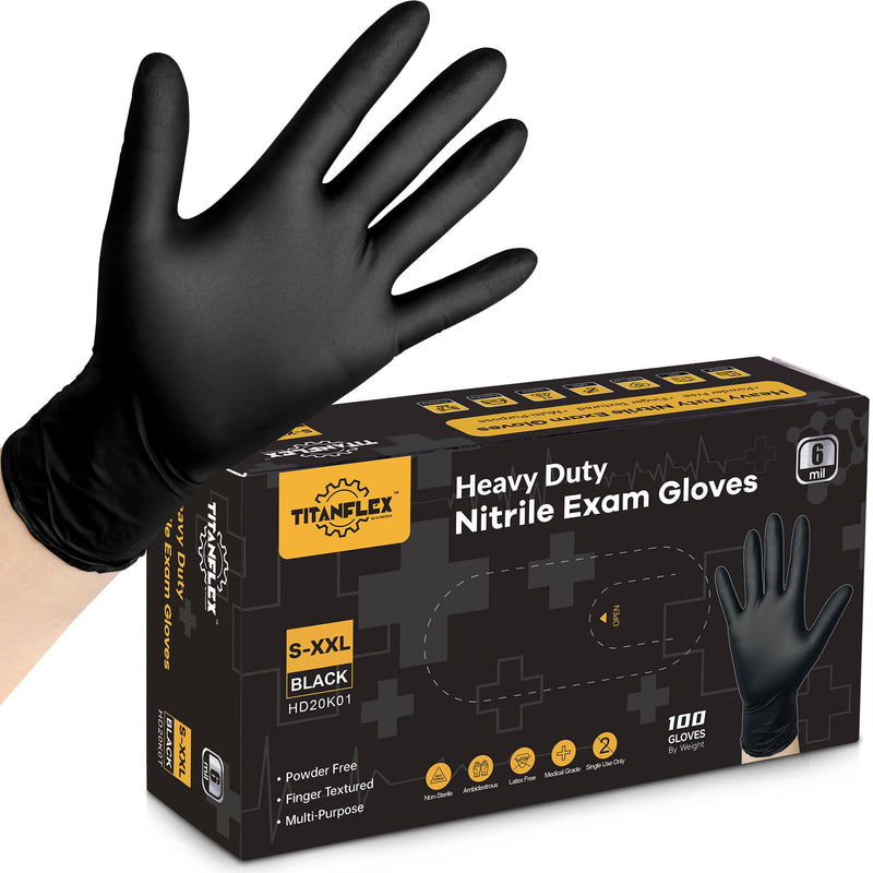 TitanFlex Disposable Nitrile Exam Gloves, 6-mil, Black, Heavy Duty Disposable Gloves, Cooking Gloves, Latex Free, Powder Free 100 Large