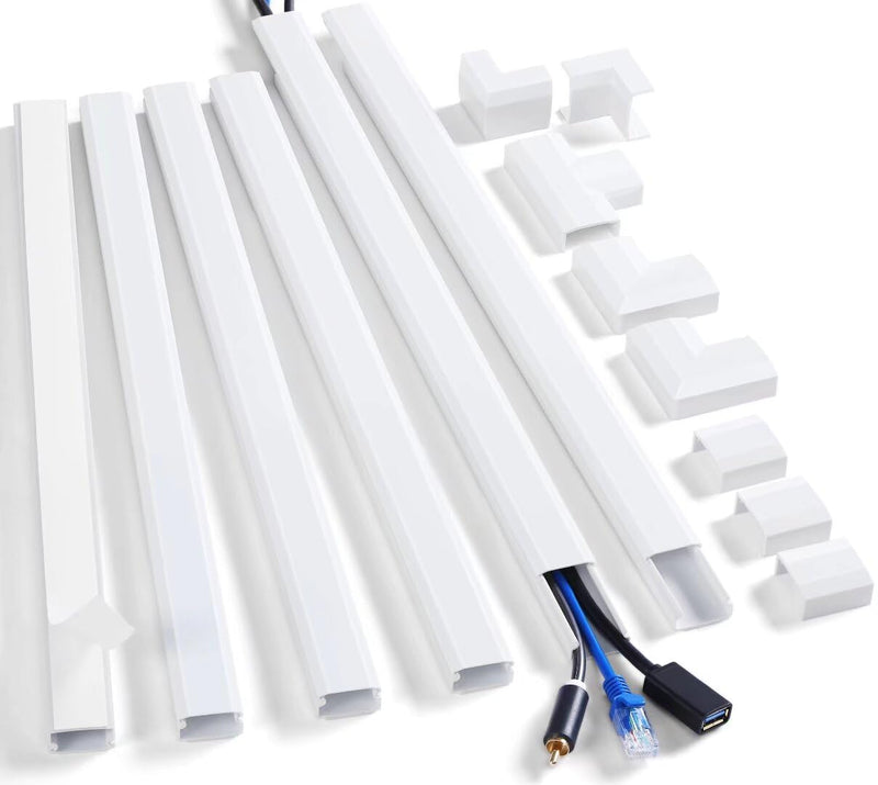 ZhiYo Cord Cover Wall Kit, 94.5in Cord Hider Wall Mounted TV, Wire Covers for Cords, Paintable Wire Hiders for TV on Wall, TV Cable Hider Wall Kit, Wall Cord Concealer, 6 x L15.7in W0.98 H0.5in, White M - 95in