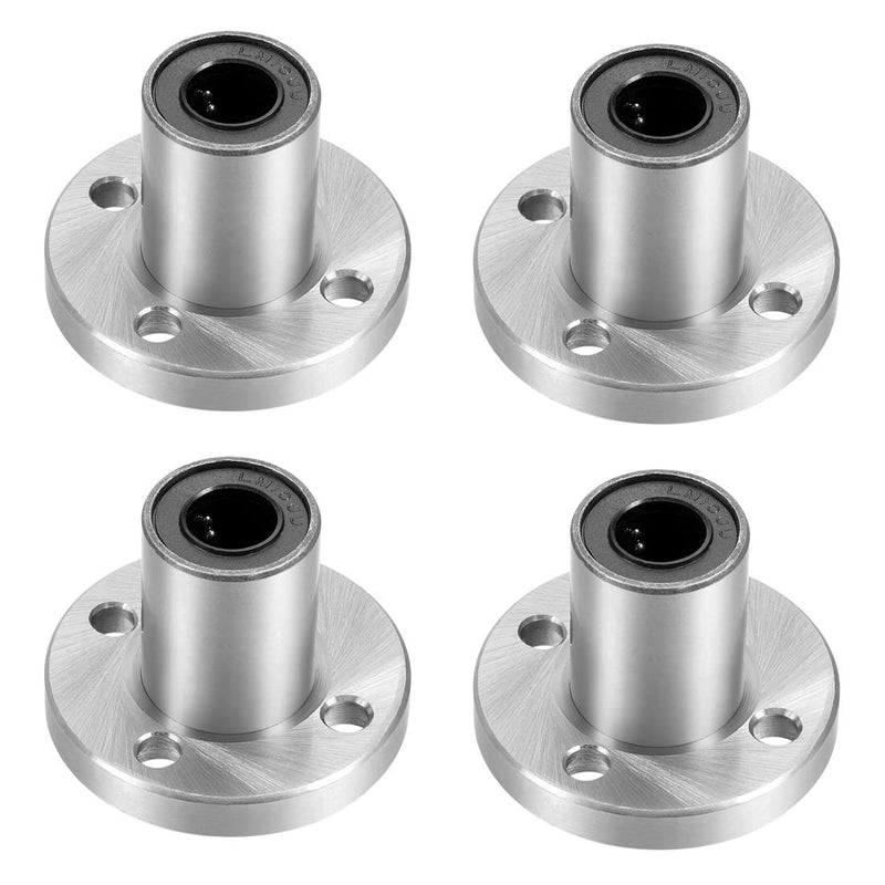 Linear Ball Bearings, LMF10UU 10mm Round Flange Linear Motion Bushing Double Side Rubber Sealed for 10mm Linear Shaft CNC Machine 3D Printer 4 Pack Standard