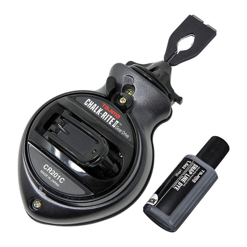 Tajima Chalk Line - Chalk-Rite II Chalk Box with Extra Bold 1mm Snap Line & Five Gear Quick Retrieval - CR201C-CPI Charcoal
