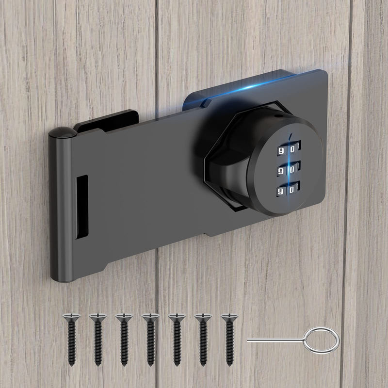 Household Cabinet Password Hasp Locks, Cabinet Locks with Combination, Door Security Slide Latch Lock for Small Doors, Cabinets, Barn Door, Bathroom, Outdoor, Garden (Black) Black