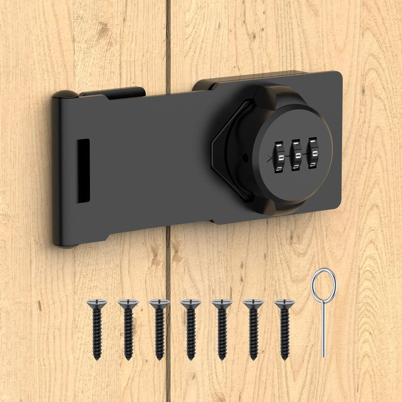 Mechanical Password Rotary Hasp Locks, Cabinet Locks with Combination, Door Security Latch for Small Barn Doors, Cabinets, Gate, Bathroom, Outdoor, Closet, Fence (Black) Black