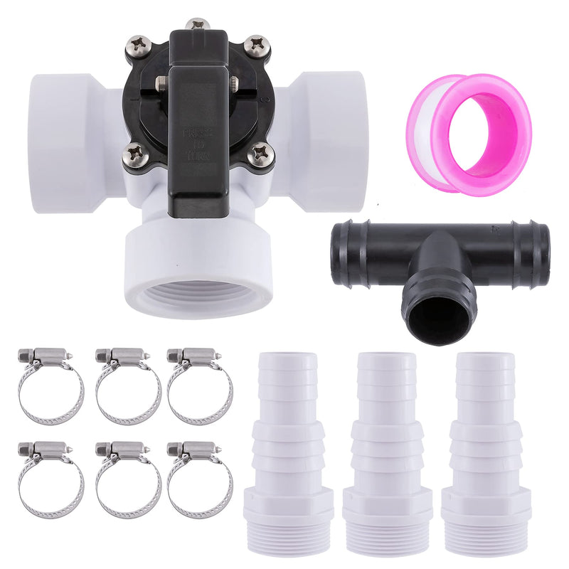 3 Way Diverter Water Valve Abplag1 1/2" Female Universal Combo Hose Adapter with Hose Clamps for Garden Pool Diverter to 1.25" or 1.5" Diameter Hose 3 Way Valve. White