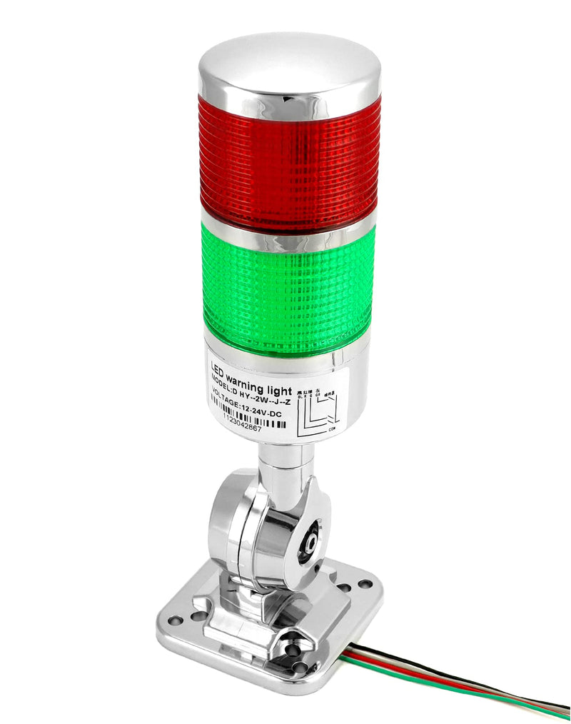 QWORK Industrial Warning Lights, 12-24V LED Stack Tower Lights with Buzzer, Lights, Column Signal Tower Indicator Lamp Beacon, Continuous/Flashing Light Switchable, 2 Layer