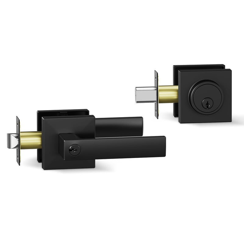 Deadbolt Lock and Door Knob Set,Exterior Door Lock Set, Entry Door Locksets for Front Door Handle with Single Cylinder Deadbolts, 1 Pack Matte Black.