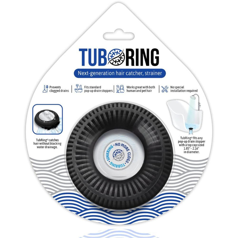 TUBRING The Ultimate Tub Drain Protector Hair Catcher/Strainer/Snare (Black) Black
