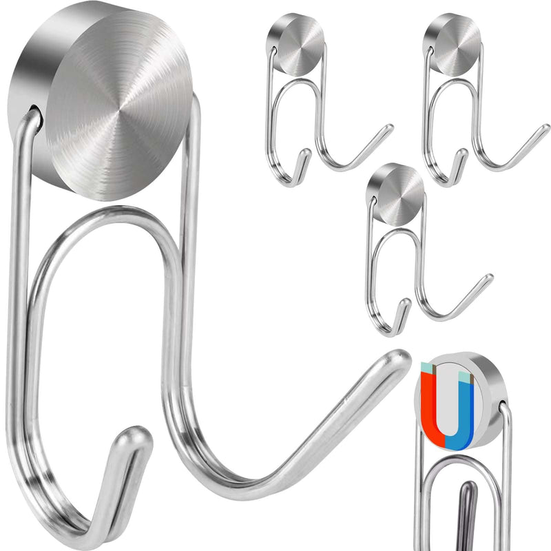 Magnetic Hooks Heavy Duty 304 Stainless Steel Hooks,Magnets Hanging Hooks for Refrigerator Grill Toolbox Cabins Outdoor,Cruise Essentials Camper Accessories,4pack(Silver,1.1in-2 40Lbs) Silver 1.1in-2 40Lbs 4p