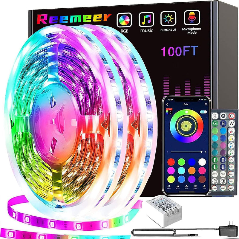 Led Lights 100ft(2 Rolls of 50ft) Smart APP Control Music Sync Led Strip Lights RGB Color Changing Led Lights Strips with Remote Led Lights for Bedroom Kitchen and Party 100 ft