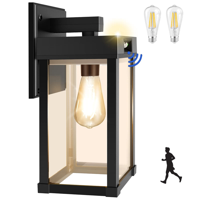 Solar Wall Lights Outdoor, Solar Wall Sconce with 3 Lighting Modes & Motion Sensor, Waterproof Porch Light with Clear Panel for Garage Porch Yard Front Door 5.8 x 5.8 x 13.58 in Black-1Pack