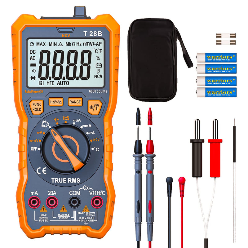 True RMS Digital Multimeter Tester, Auto-Ranging AC DC 20A Ohmmeter 1000V Voltmeter with NCV, Measure Voltage Current Amp Resistance Diode Continuity Duty-Cycle Capacitance Temperature, for Home Auto up to 1000V/20A