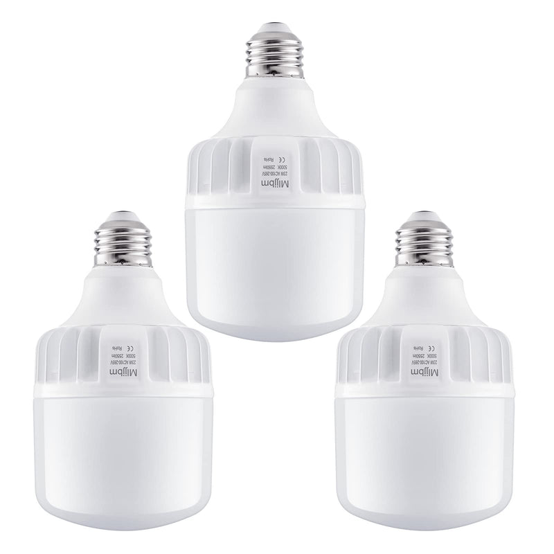 2550LM Super Bright LED Light Bulbs 23W Equivalent 200W, 5000K Daylight White 3-Pack, High Lumen E26 Bulb for Garage Basement Workshop Home Office, Flicker-Free Die-Aluminum Housing for Indoor