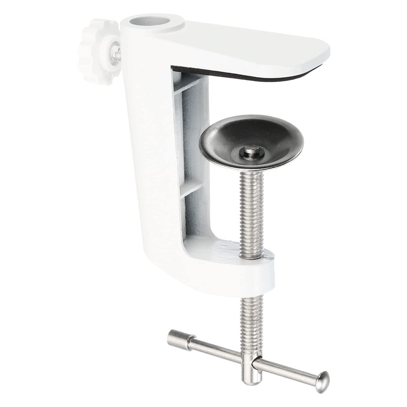 PATIKIL 0.29"/0.47" Hole Dia. Desk Table Mount Clamp, Universal C Shape Desk Clamp with Adjustable Screw for Microphone Arm Lamp Stand, White 1
