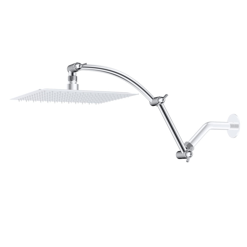Hibbent All Metal 16'' Shower Head Extension Arm Solid Brass Flexible Height & Angle Adjustable Shower Arm Extender with Lock Joint, Universal Connection Stainless Steel Pipe Height Extending, Chrome 16 Inch