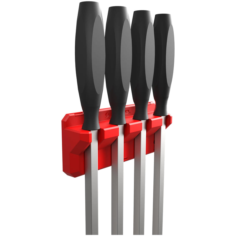 EZRED Magnetic 4 Slot Pry Bar Holder with Mounting Holes Non-Marring TPEE Low Profile Design Organization Red