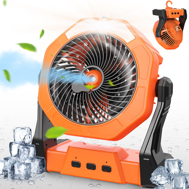 Ausic Portable Misting Camping Fans, [Max 35H Runtime] Outdoor Cooling Fan for Patios, 8 Inch Battery Operated Rechargeable Fans, Water Spray Fan with LED Light, Travel Beach Camp Essential 8-35Hrs Runtime Orange