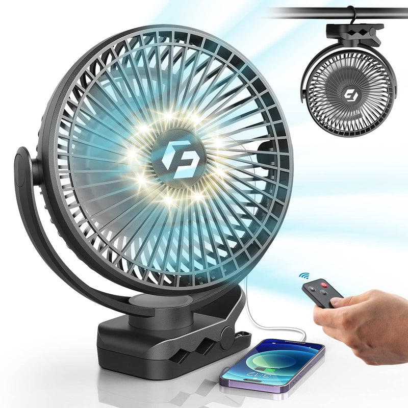 8-inch Clip-on Fan - 12000mAh Portable Rechargeable Battery With 3 Speeds and Strong Airflow, USB Small Desk Personal Quiet for Office, Stroller, Bedroom and Camping Black-12000mah